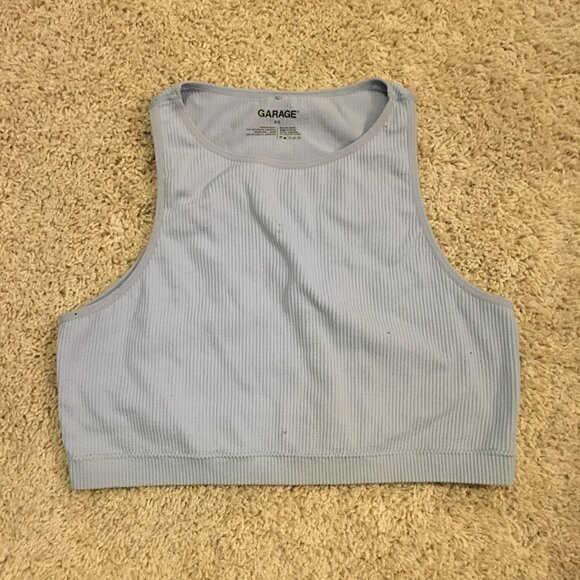 Garage Athletic High Neck Pale Blue Ribbed Cropped Bra Top - Picture 6 of 9